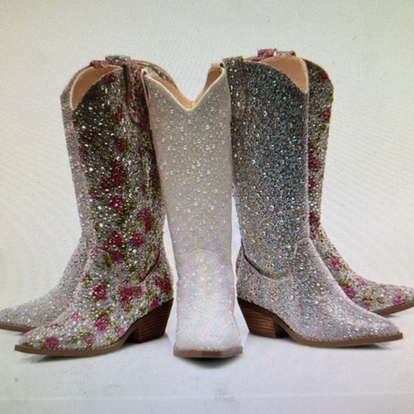 Betsey Johnson DALAS Ivory Pearl Cowboy Boots NWB - Picture 10 of 11